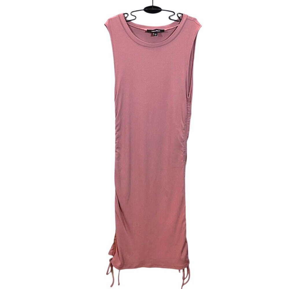 Lea & Viola Midi tank Dress bodycon ruched sides adjust  pink rose stretch Large
